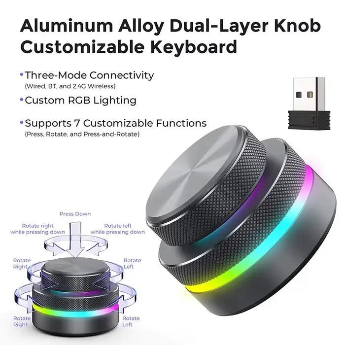Clavier Bluetooth en alliage d'aluminium CNC avec bouton de volume multimédia personnalisé pour diffusion en direct