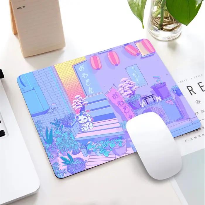 Tapis de souris gaming violet pour fille avec motif coucher de soleil, antidérapant, adapté pour bureau et jeux, élégant accessoire de décoration pour filles