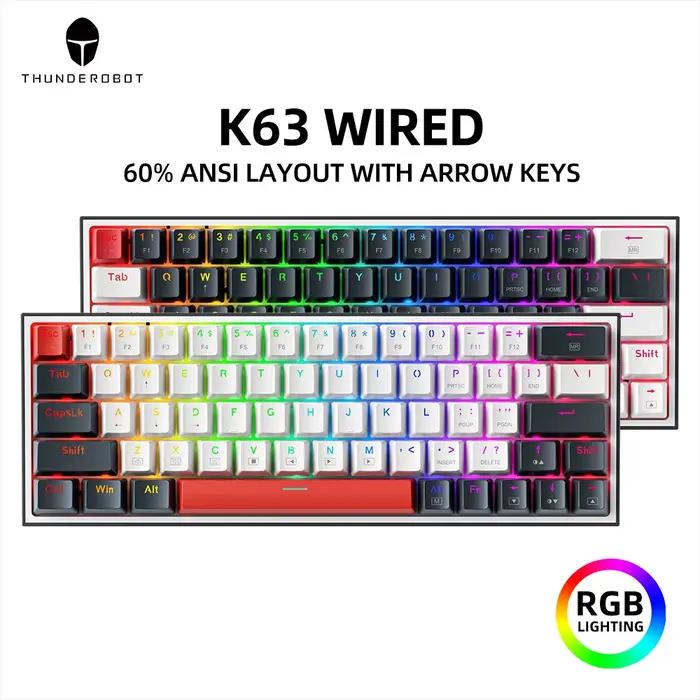 Thunderobot K63 clavier mécanique filaire rvb ANSI 60% 63 touches disposition