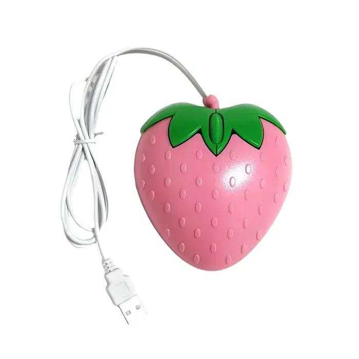 Souris filaire USB rose fraise ergonomique pour ordinateur de bureau et portable, design moderne pour gamer et professionnel, cadeau idéal pour filles
