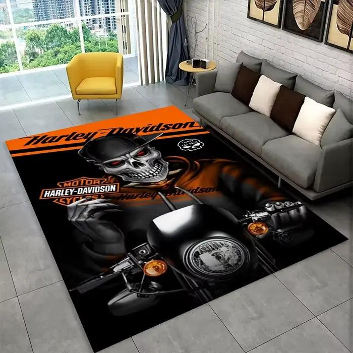 Tapis rétro H-Harleys Racing Moto pour salon, chambre à coucher, bureau, salle de jeux, hôtel, campement, voyage, prière, extérieur, pique-nique, intérieur, antidérapant, polyester, dessin animé, lavage en machine