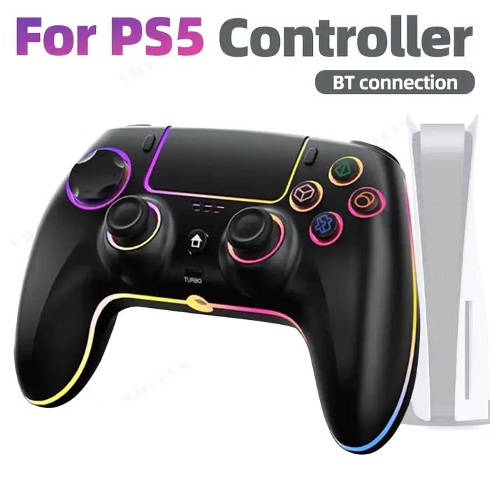 Manette de jeu sans fil RGB pour PS5 contrôleur de jeu Bluetooth avec fonctions Turbo et macros personnalisables pour PS5 Slim PS5 Pro occasions de jeu intensif