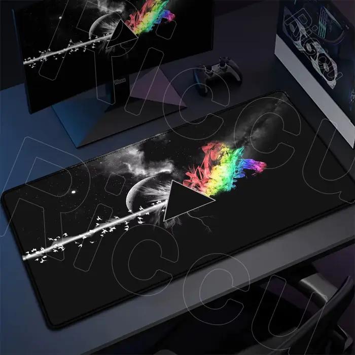 Tapis de souris noir lune arc-en-ciel Triangle Rock Style Art