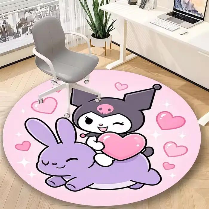 Tapis rond antidérapant doux et mignon Kuromi noir étoile lune chauve-souris crâne