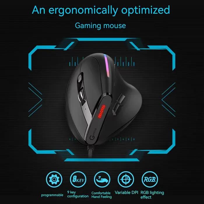 ZELOTES T-50 USB filaire souris optique verticale 9 boutons rvb 12800 DPI réglable pour PC ordinateur de jeu accessoires informatiques