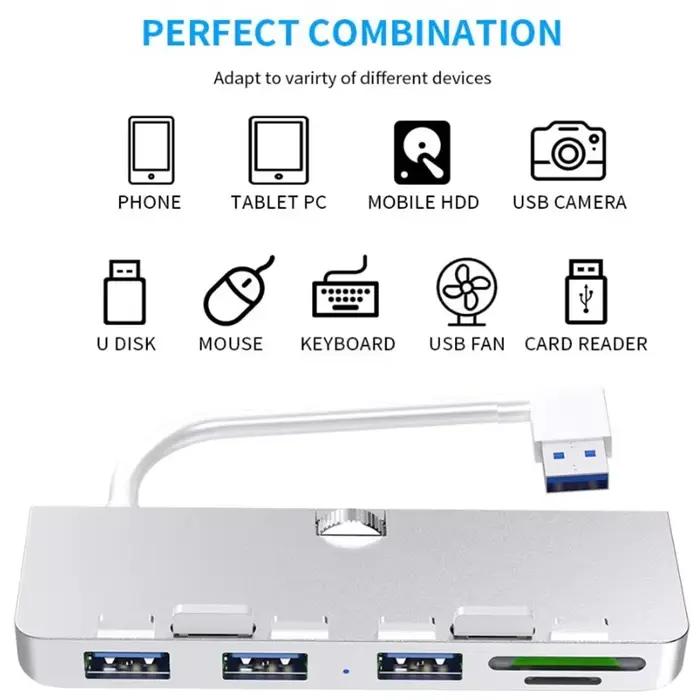 Hub USB 3.0 pour imac, répartiteur adaptateur USB 3 Ports avec lecteur de carte SD/TF