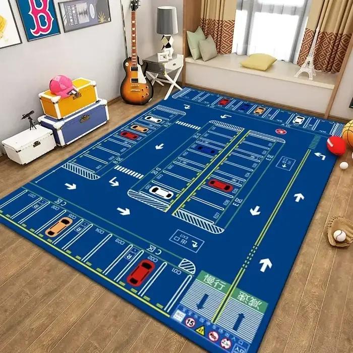 Tapis de jeu de dessin animé moderne, antidérapant, pour enfants, salon, chambre, décoration ludique et durable pour usage domestique et commercial