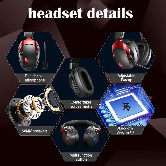 Casque de jeu sans fil avec Microphone antibruit détachable