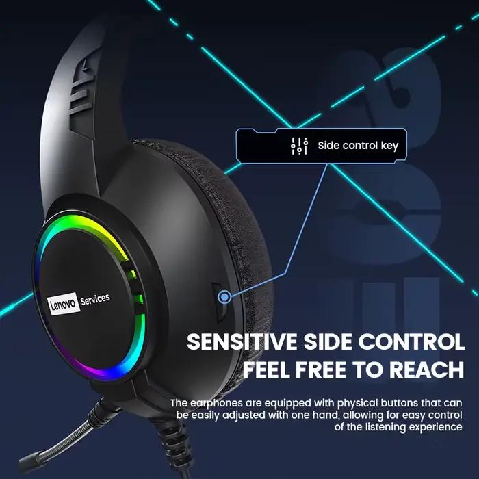 Lenovo E08 casque de jeu filaire avec Microphone lumière rvb ordinateur portable 7.1 effets sonores Surround virtuel
