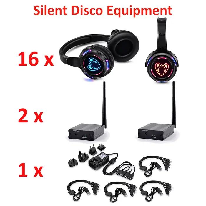 Écouteurs sans fil Disco silencieux et faisceau de casques avec LOGO LED RF avec émetteur 500M pour iPod MP3 DJ Music Pary Club