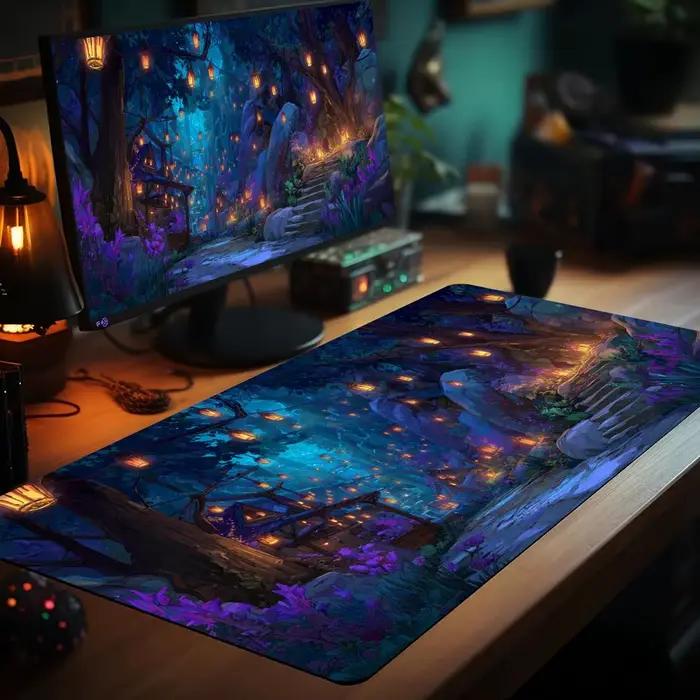 Tapis de jeu MTG sur le thème du Royaume Secret de la Forêt