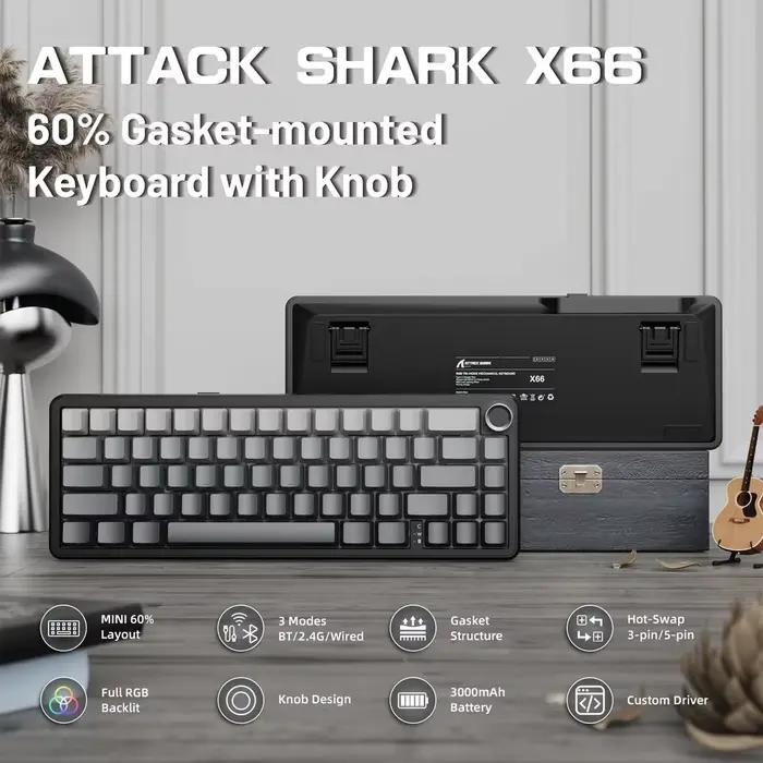 Attack Shark X66 – clavier de jeu mécanique sans fil