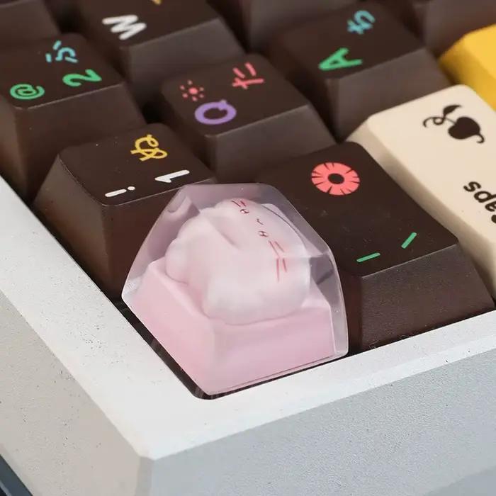 1PC mignon dessin animé Kt chat Keycap axe translucide clavier mécanique