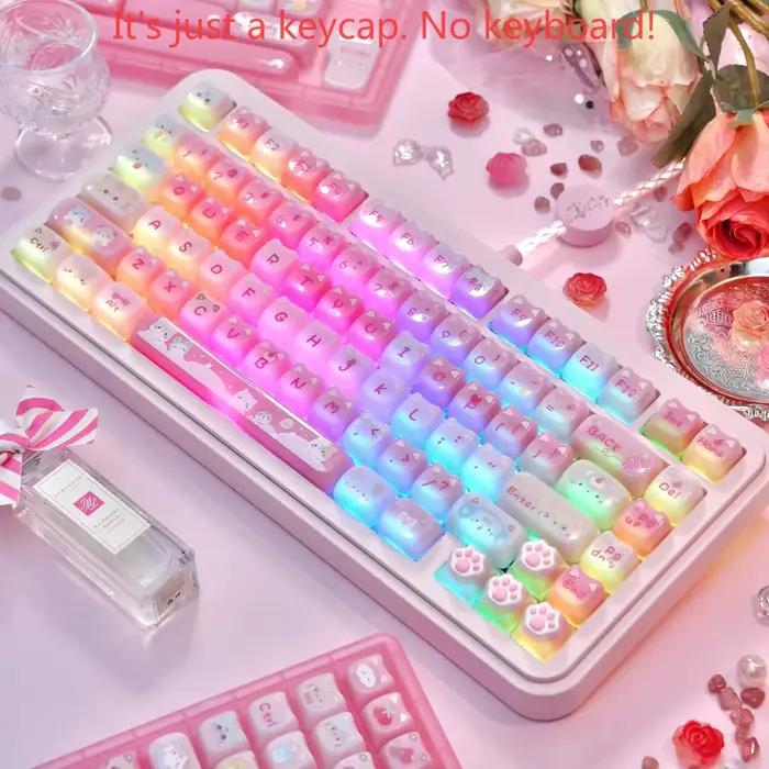 Clavier mécanique MAO Profile Cute Pudding Cat Ear Keycaps 142 touches rose translucide PC pour claviers mécaniques 60/64/84/98/108