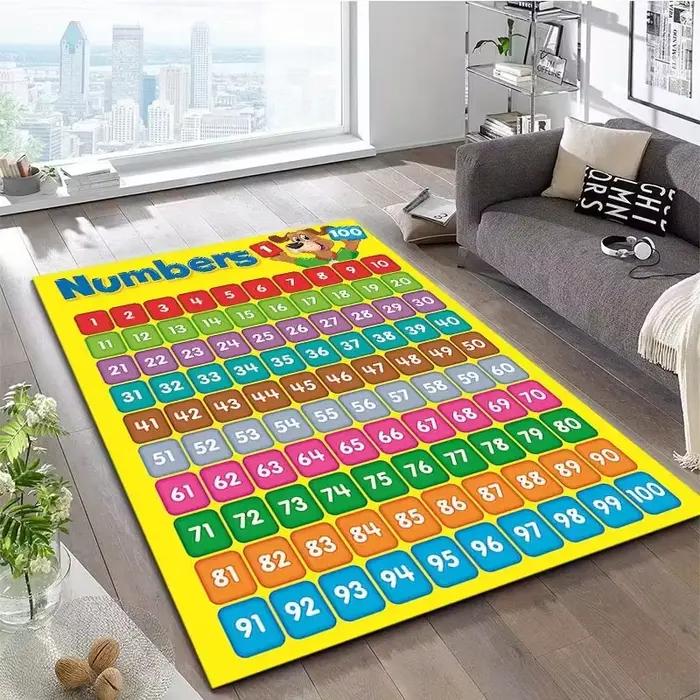 Tapis de jeu éducatif pour enfants avec les chiffres de 1 à 100, tapis d'apprentissage des mathématiques coloré, tapis de sol antidérapant et lavable pour salle de jeux