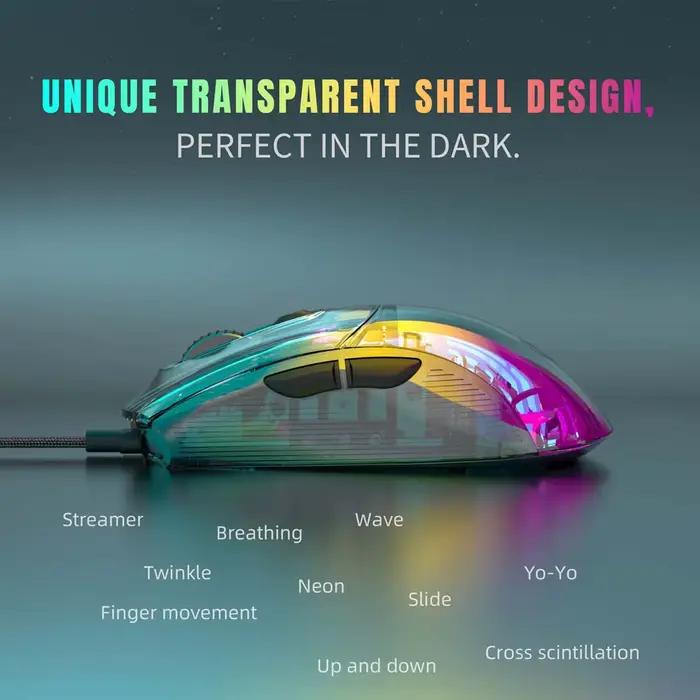 Souris transparente RGB lumière colorée