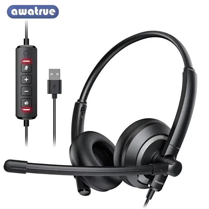 AWATRUE EH05 casque USB filaire avec Microphone antibruit contrôle en ligne léger son amélioré pour ordinateur portable