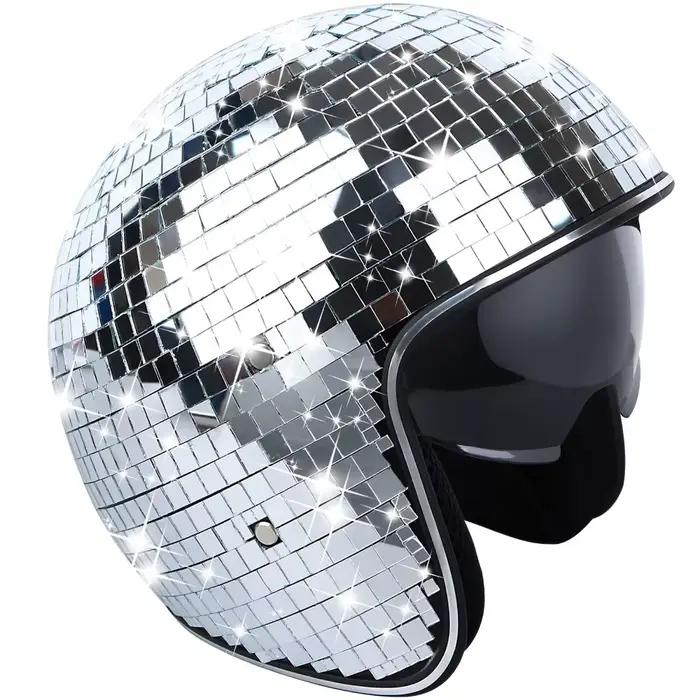 Casque Premium à Effet Miroir Scintillant Conception Entièrement Réfléchissante Visière Rétractable Rabattable Blanc Jaune Rouge Occasions Spéciales