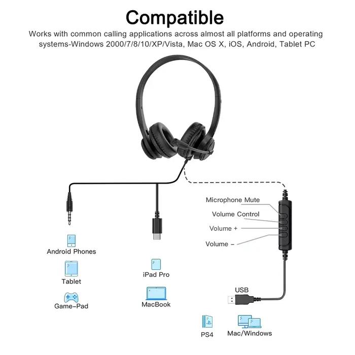 3.5mm/USB casque d'ordinateur avec Microphone antibruit chat réseau enseignement vidéoconférence stéréo filaire