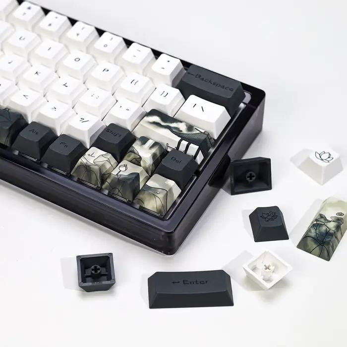 KBDiy encre Lotus Keycap 142 touches profil Cherry rétro Keycaps PBT