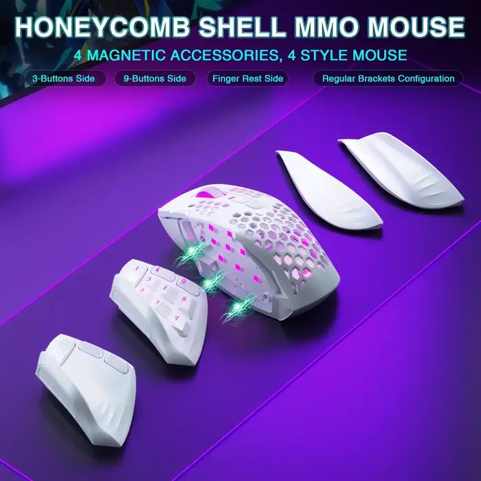 SOLAKAKA SM809 Pro souris de jeu MMO sans fil PAW3311 16 boutons latéraux 24000 DPI rvb nid d'abeille Programmable Macro