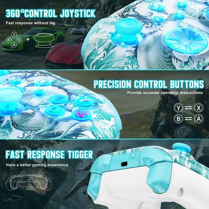 Manette de jeu sans fil FUNCS avec double vibration RGB et effet Hall pour Xbox One, PC, iOS, Android et Steam occasions spéciales