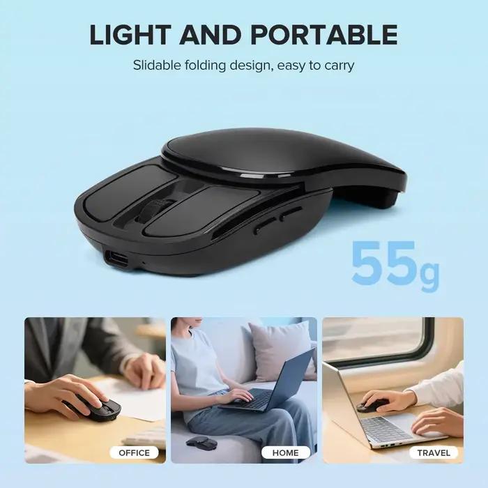 Delux souris pliante de poche sans fil 2.4G Bluetooth5.2 clic silencieux Portable ultra-léger 55g pour MacBook tablette