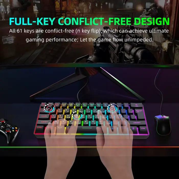 Clavier de jeu, clavier ultra-compact à 61 touches rétroéclairé RGB russe/anglais
