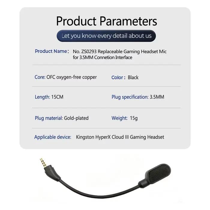 Microphone pour casque de jeu HyperX Cloud III