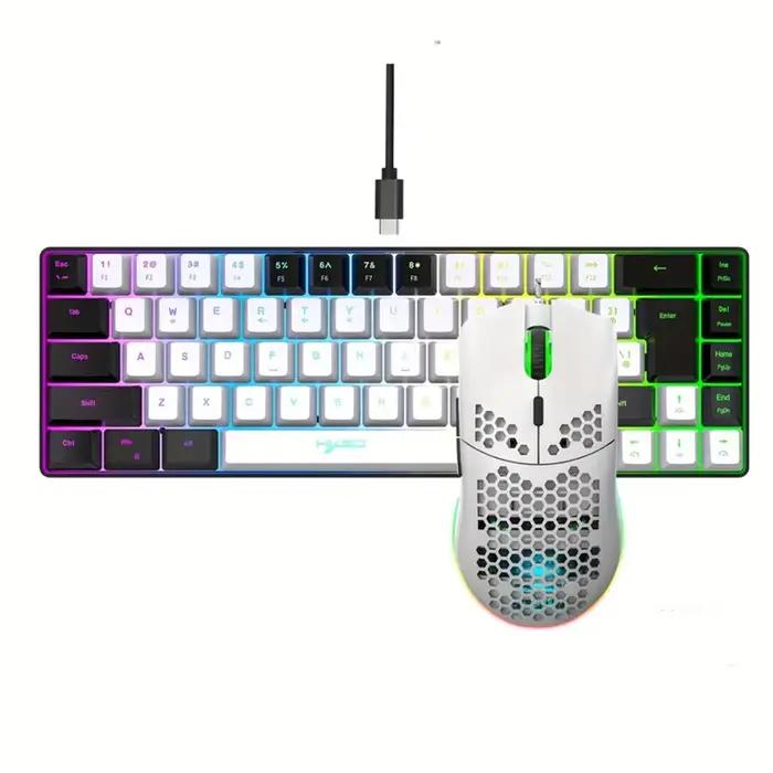 Mini clavier filaire ergonomique à 68 touches avec rétroéclairage rvb et souris optique