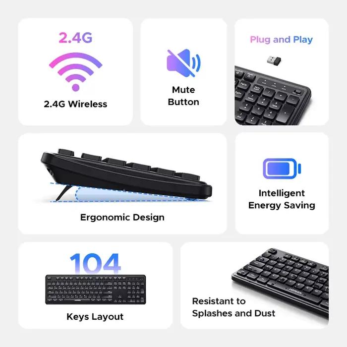 UGREEN 2.4G clavier sans fil 104 touches Ultra-mince disposition US RU