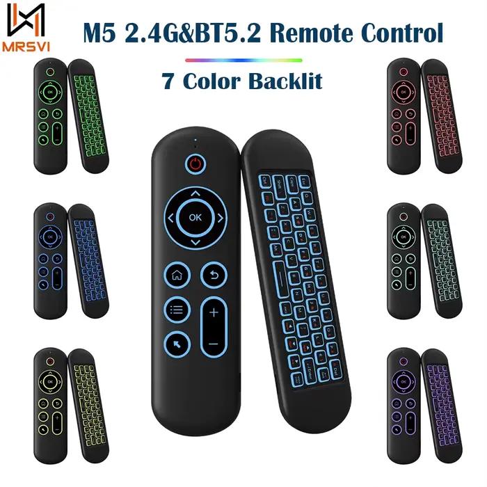 Nouveau M5 2.4G & BT5.2 télécommande 7 couleurs rétro-éclairé sans fil Air Mouse clavier Android TV Box