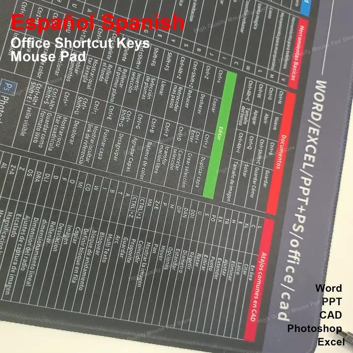 Tapis de souris à raccourcis espagnols – Grand