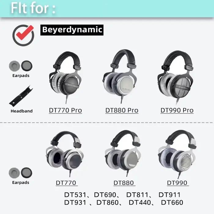Coussinets d'oreille et bandeau pour Beyerdynamic DT770 DT880 DT990 PRO en cuir doux et mousse de haute qualité pour une écoute musicale encore plus immersive et confortable