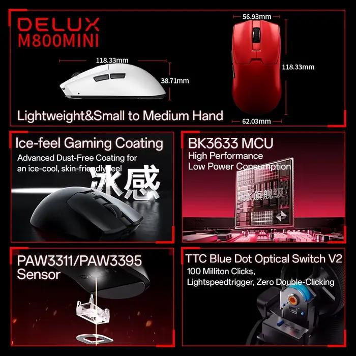 Souris de jeu sans fil Delux M800mini