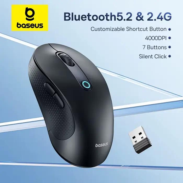 Baseus F02 souris sans fil Bluetooth 5.2 2.4G 4000DPI ergonomique 7 boutons muets