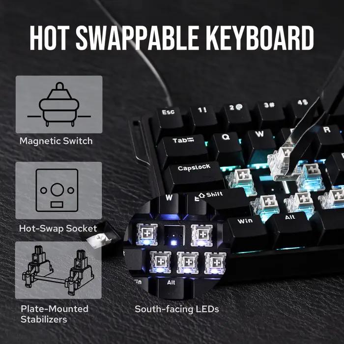 AULA WIN60 HE/WIN60 HE MAX 60% Structure de montage sur plateau échangeable à chaud clavier mécanique filaire avec interrupteur magnétique à effet Hall