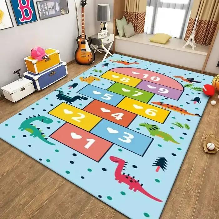 Tapis de jeu de dessin animé moderne, antidérapant, pour enfants, salon, chambre, décoration ludique et durable pour usage domestique et commercial