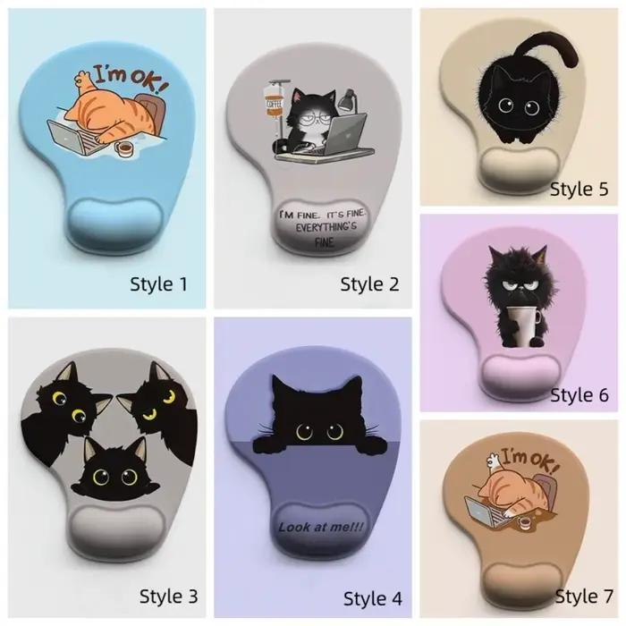 Tapis de souris ergonomique en forme de chat noir