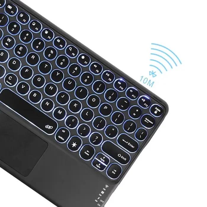 Espagnol/hébreu/russe/Portuguese mignon chapeau rond clavier Bluetooth rétro-éclairé avec pavé tactile pour tablette iPad ordinateur portable IOS Android