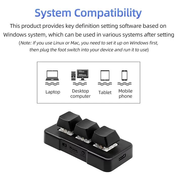 MK321BT Mini clavier personnalisé à 3 touches avec interrupteur bleu mécanique USB +