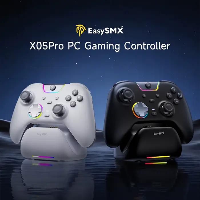 Manette de jeu sans fil EasySMX X05 Pro blanche et noire pour PC Windows
