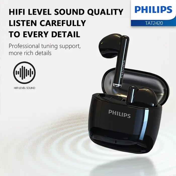 PHILIPS TAT2420 MINI casque Bluetooth sans fil semi-intra-auriculaire offre qualité sonore HIFI et réduction intelligente du bruit des appels