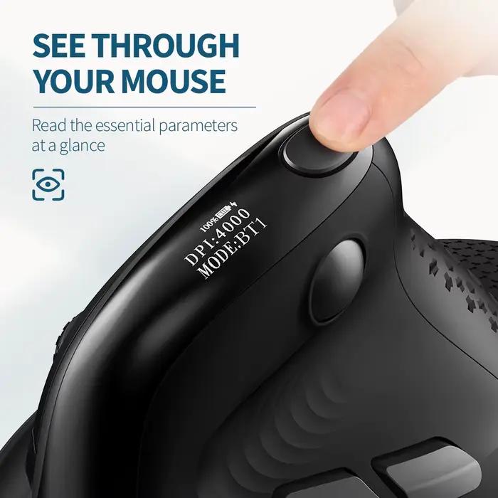 Delux M618XSD Seeker souris verticale ergonomique avec écran OLED 4000DPI Rechargeable 1000mA couverture arrière amovible pour ordinateur