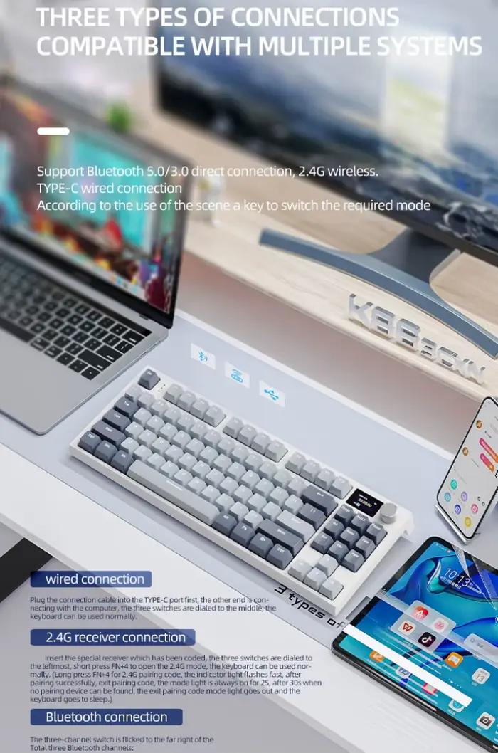 Clavier mécanique sans fil français Hot Swap 87 touches 75% disposition espagnol russe coréen arabe