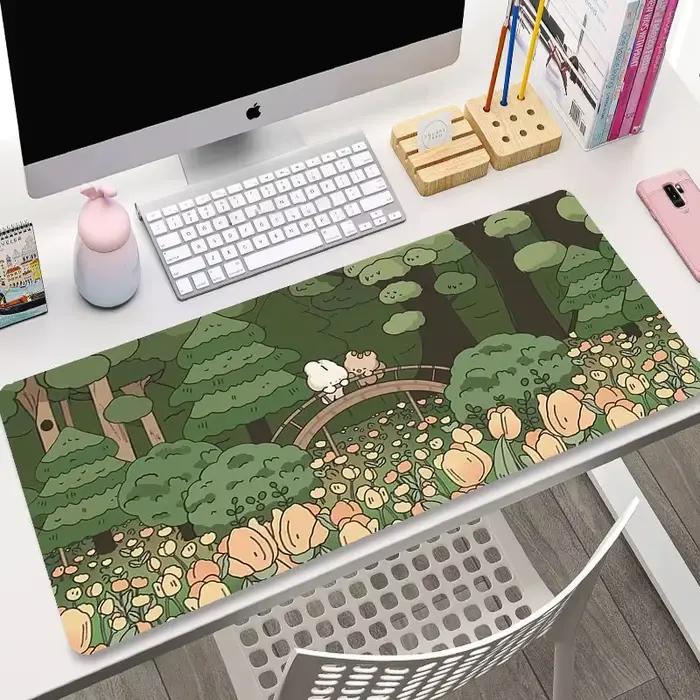 Tapis de souris XXL avec repose-poignet, grande taille, design chat vert noir, base en caoutchouc antidérapante, pour gamers et bureaux, résistant aux lavages, cadeau pour Noël