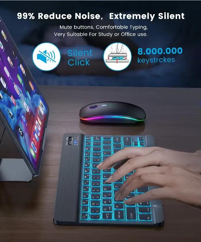 10 pouces rétro-éclairé Bluetooth clavier souris pour IOS Android Windows pour iPad