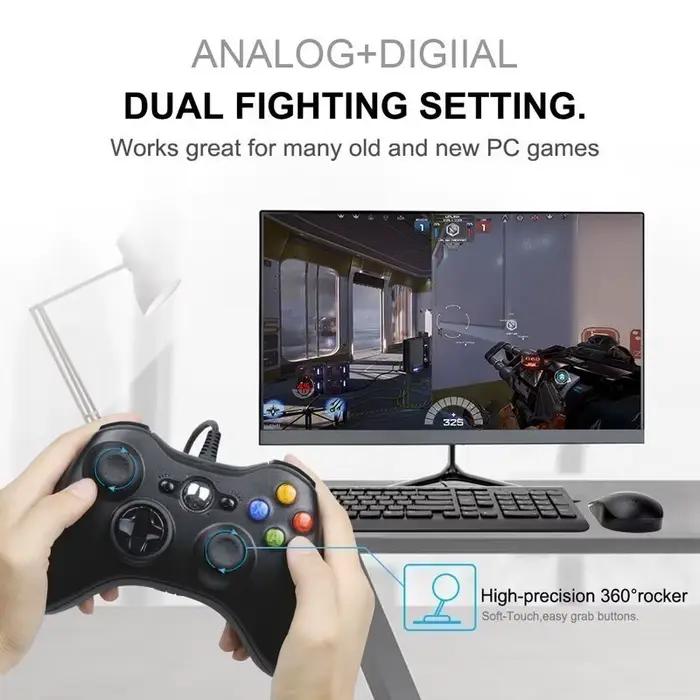 Manette de jeu filaire pour Xbox 360 avec joystick à double vibration compatible