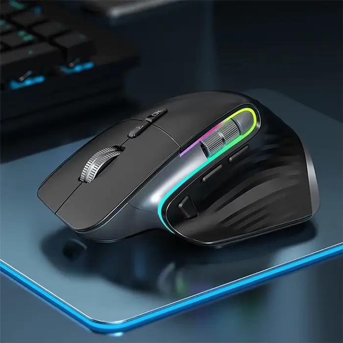 Souris ergonomique sans fil 2.4G RGB Bluetooth rechargeable pour jeux sur ordinateur et usage bureautique - Design confortable