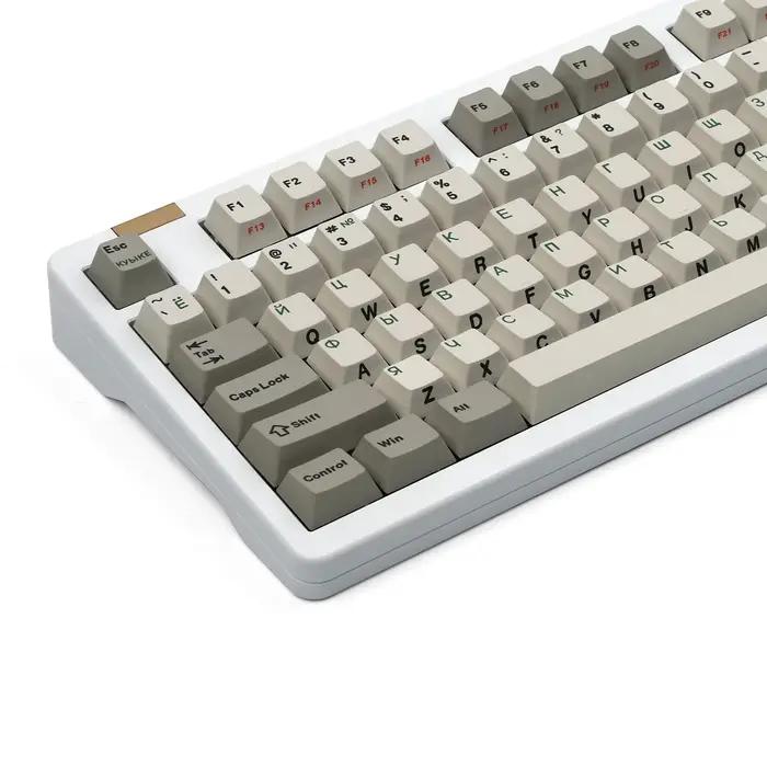 Capuchons de touches de clavier mécaniques coréens profil Cherry rétro anglais 141 touches russe grec blanc Vintage